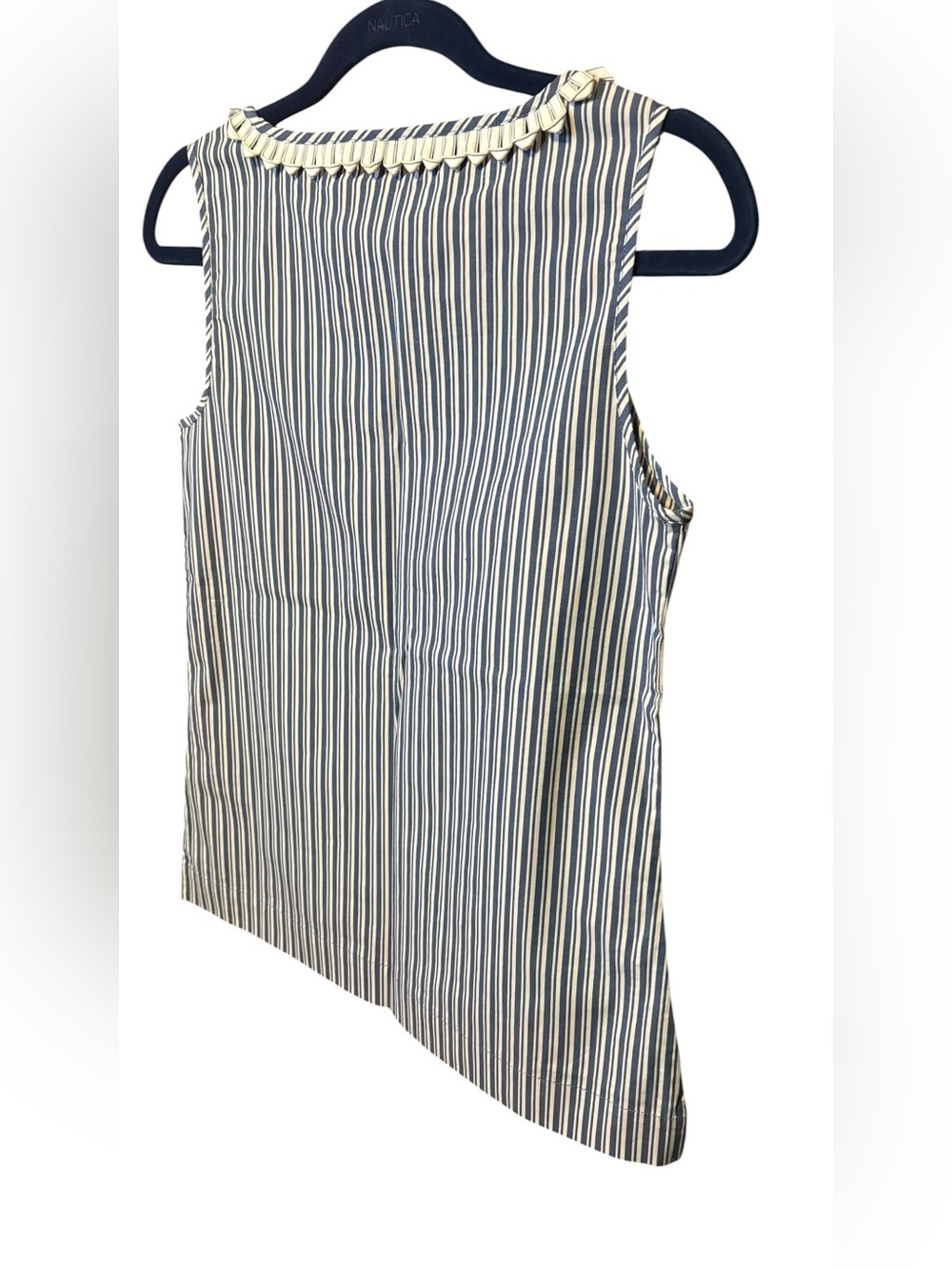 Talbots Petite Blue White Stripe Ruffle Sleeveless Top Coastal Preppy 2P - Picture 5 of 7